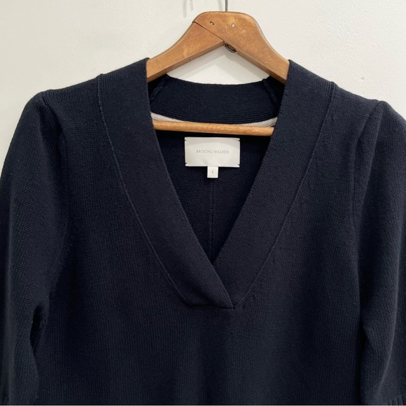 Brochu Walker Lucie layered v-neck looker knit sweater cotton cashmere black L - Picture 7 of 14